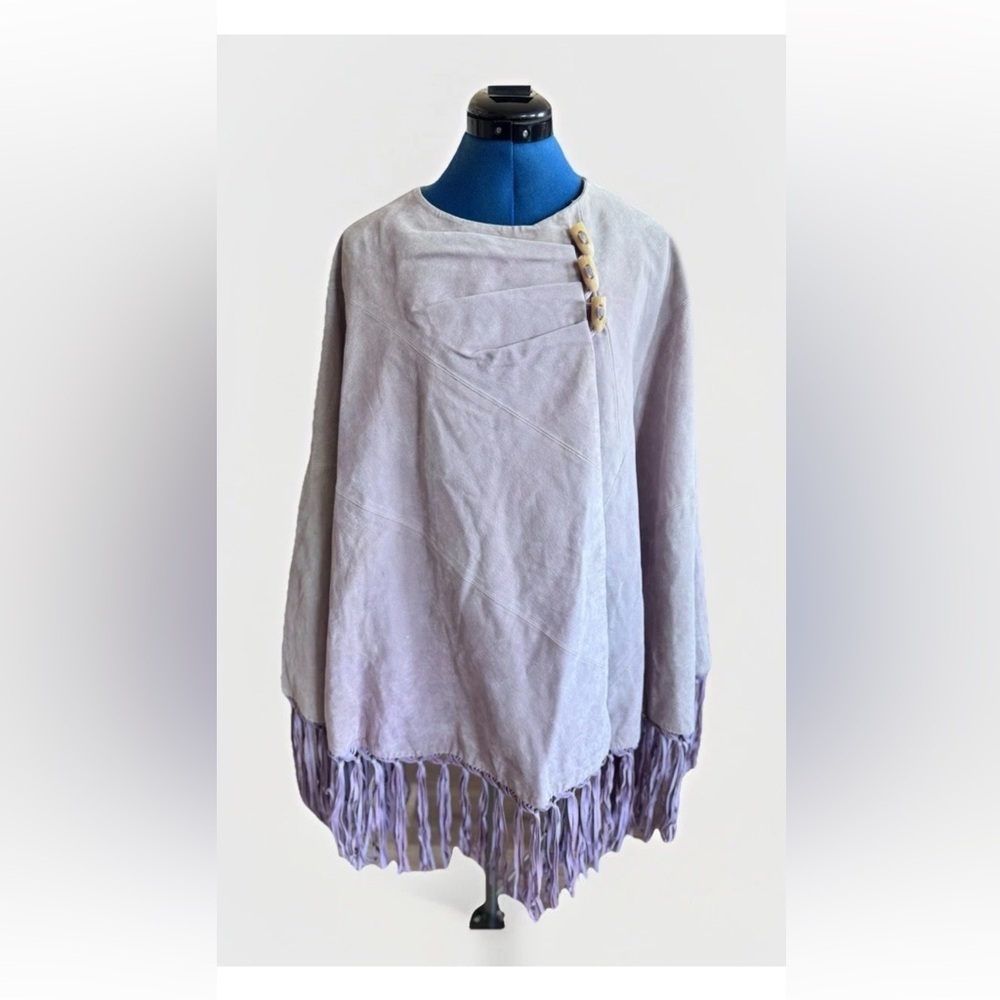 Vintage Terry Lewis Classic Luxuries Cape Fringe Poncho Leather Western *Flaws